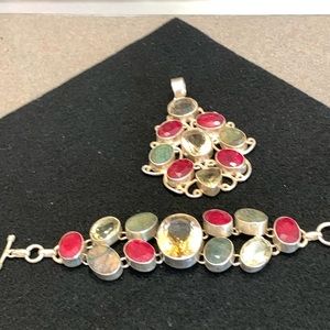 Vintage Gemstone Pendant and Toggle Clasp Bracelet